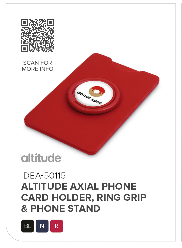 IDEA-50115 - Altitude Axial Phone Card Holder, Ring Grip & Phone Stand - Catalogue Image